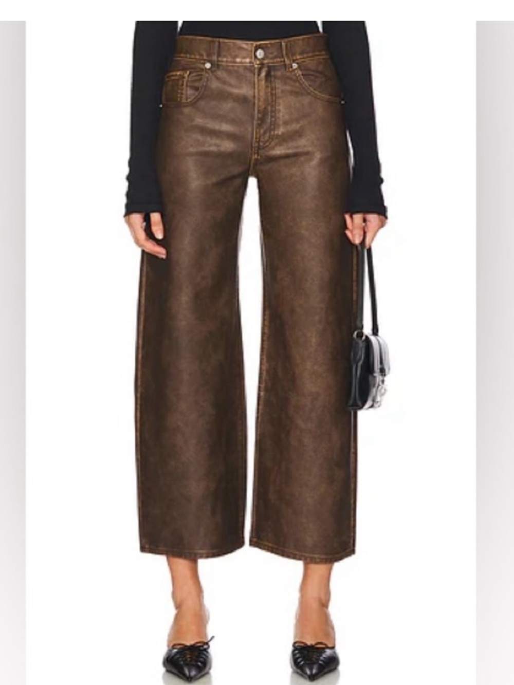 Free People Misha High Rise Wide Barrel Leg Vegan Leather Pants Size 24 Like New